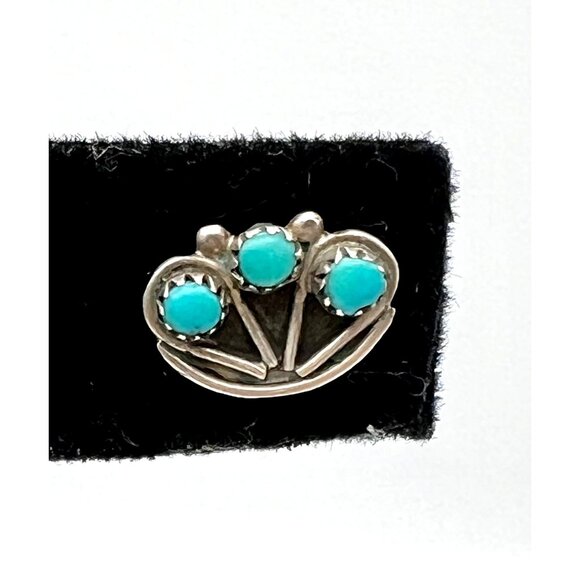 Vintage Zuni Petit Point Stud Earrings Sterling Silver Turquoise Native American - Picture 4 of 6